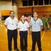 Jay Quinata, Susan Rupola, and Mycal Borja poses for the camera after the exhibition game