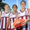 Tayla Harris (left) and Ally Anderson (right), have been selected for the All Australian team. They're pictured with their Queensland U/18 AFL teammate Kristienne Hudson. Picture: Ric Frearson Source: Quest Newspapers 
