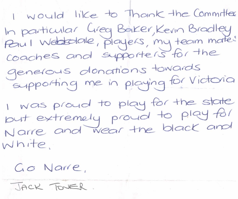 Jack Toner - Thank You NWJFC Letter
