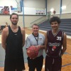 Photo is L-R: Tall Timber on the courts this summer: Tom Giles (Hackers), Leading Senior Referee – Ian Barham and Devon McGee (Piranhas)